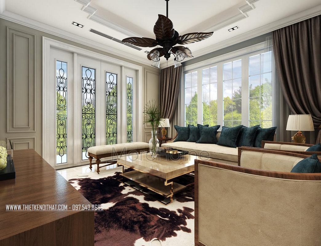 Thiết kế nội thất phòng khách biệt thự Vinhomes Riverside Long Biên Hà Nội